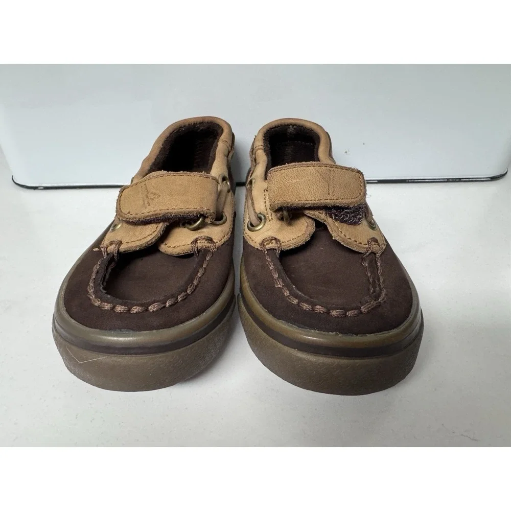 Sperry Leather Loafer Slide On Baby Size 5.5 Brown Hook And Loop Closure Easy On - Picture 5 of 12